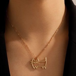 Gold Cat Outline Pendant Necklace Minimalist Dainty Everyday Jewelry